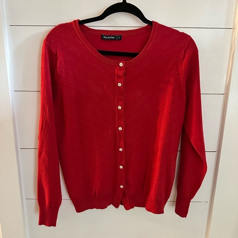 ZOE & ZAC L red flower button woman poly Cottagecore career classic cardigan